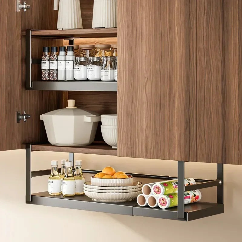 Stainless Steel Shelves Adjustable Spice Stand Storage Room Kitchen Metal Expansion Cabinet Kitchen Hanging Seasoning Rack