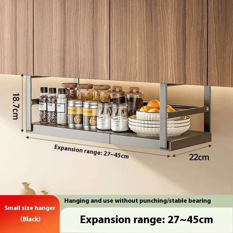 Stainless Steel Shelves Adjustable Spice Stand Storage Room Kitchen Metal Expansion Cabinet Kitchen Hanging Seasoning Rack