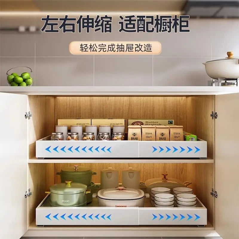 Kitchen Cabinets, Inner Pull-out Slide, Non-punching, Retractable Storage Shelves for Dishes, Seasonings, Drawers, Pull Baskets